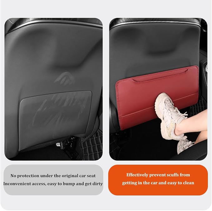 2PCS Car Kick Mat, Anti-Scratch Waterproof Anti-Slip Vehicle Back Seat Protector with Storage Pockets, Automotive Interior Seat Back Covers, Universal for SUV RV Truck (Red)
