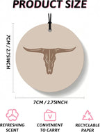 Boho Beige Western Round Car Air Freshener 4 Pcs, Preppy Cow Skull Cactus Cowgirls Boots Hanging Air Freshener for Cars Closet Drawer Books, Western Car Accessories Mirror Decor for Women