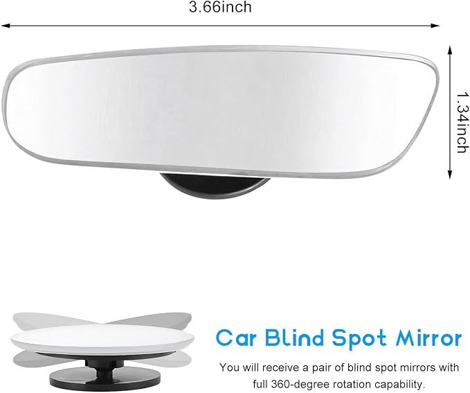 2 PCS Blind Spot Mirrors, 360° Rotating Wide Angle Glass Auto Rear View Mirrors with Adjustable Stick, Frameless HD Convex Blindspot Mirror for Most Cars Trucks SUVs (Slender)