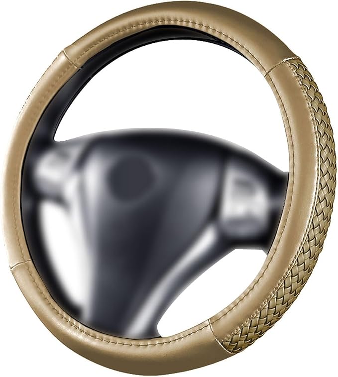 car Steering Wheel Cover Faux Leather Massage Universal fit 3D Honeycomb Hole Anti-Slip Sporty 15 Inches (Tan Tan)