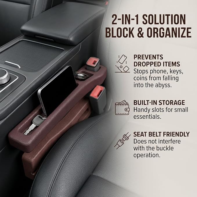 Cartriva Double Slot Car Organizer, Seat Gap Filler, 2 in 1 Seat Crevice Blocker Stop Things from Dropping, Universal Vehicle Interior Accessories