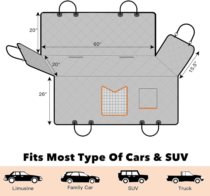 Dog Car Seat Cover XL, Heavy Duty Dog Seat Cover for Back Seat, 100% Waterproof Nonslip Hammock for Car with Side Flap, Scratch Proof Pet Back Seat Covers