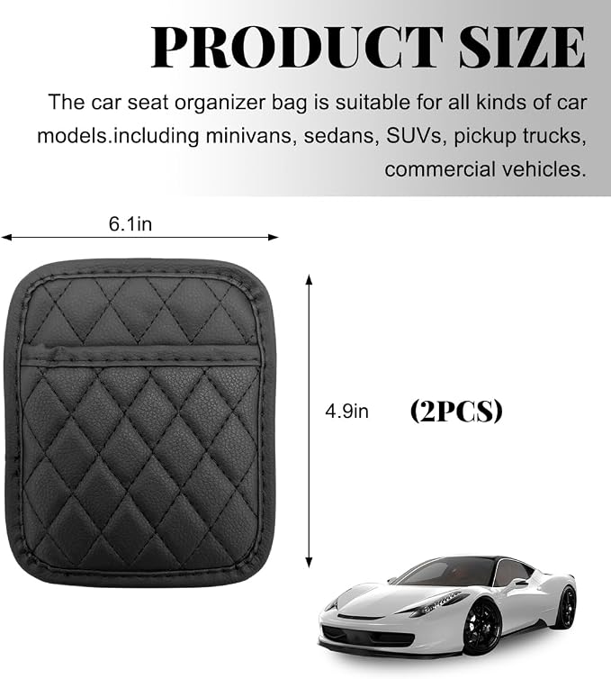 2 PCS Car Side Pocket Organizer, Leather Adhesive Auto Side Seat Back Storage Pocket, Waterproof Phone Document Sunglasses Holder Vehicle Gap Filler Pouch, Car Accessories (Small)