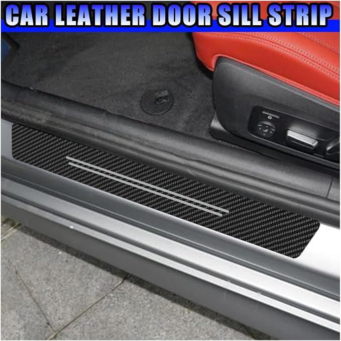Car Door Sill Protector, Anti-Scratch Automotive Doors Threshold Strip Sticker, Waterproof Auto Door Entry Edge Guard, Carbon Fiber Decoration Trim Cover for Car, SUV, Truck (White-4PCS)