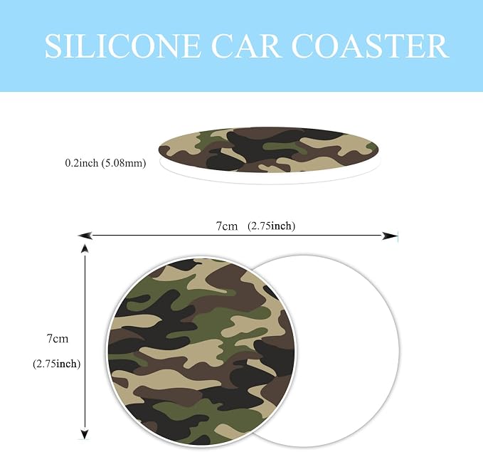 Green Camo Steering Wheel Cover Anti-Slip and Practical 14.5-15 Inch Universal Car Steering Wheel Cover with 2 Pieces Car Coasters Suitable for Men Women