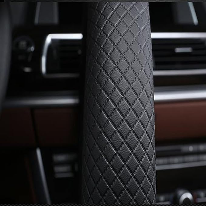 Car Steering Wheel Cover, Leather, Universal 15 Inch Fit, Anti-Slip & Odor-Free (Black)
