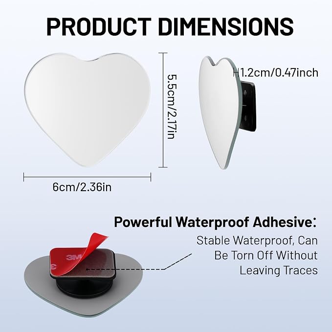 Blind Spot Mirror, 2Pcs Adjustable Car Auxiliary Wide Angle Convex Mirror, Universal Stick on Side Mirror for Cars SUVs Trucks, Enhance Driving Safety (Heart Shaped)