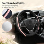 Steering Wheel Cover Black and Pink Leather Universal 14.5-15 inch | Car Steering Wheel Covers with Coasters Microfiber Breathable Anti-Slip Durable Steering Wheel Accessories Set for Woman