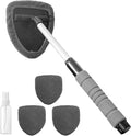 19" Extra-Long Windshield Cleaner Tool, Auto Glass Wiper Brush Kit | Car Interior Detailing Cleaning Kit with Extendable Handle and 4 Reusable Microfiber Pads, Car Window Cleaner, for Cars