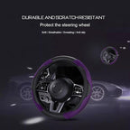 Ultra Fine Carbon Fiber Leather Steering Wheel Cover, Anti Slip and Sun Protective Protect the Steering Wheel, Easy to Install,Universal of 14.5"-15" (Purple)