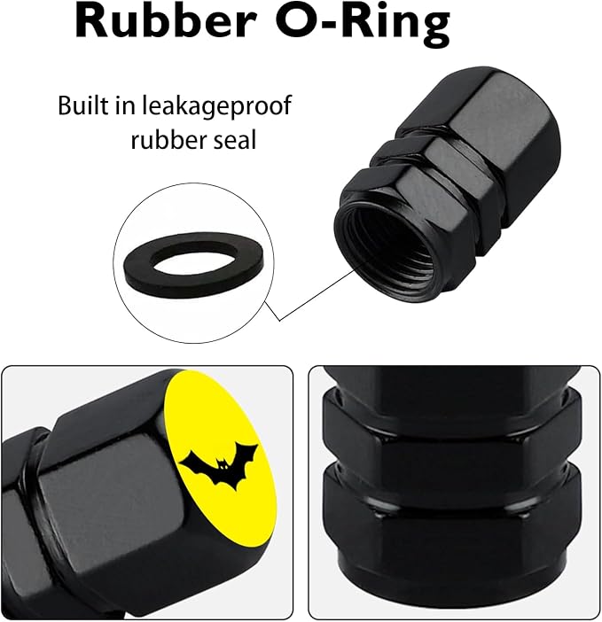 4Pack Bat Tire Valve Caps Universal Tire Air Cap Valves Stem Covers | Aluminum Alloy Rust-Proof Valve Stem Caps, for Auto SUV Truck Motorcycle Bicycle, Halloween Bat Gifts for Women Men Driver