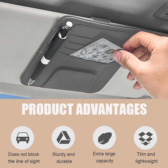 2 PCS Car Sun Visor Organizer, Small Auto Visor Organizer and Storage, Registration and Document Holder for Sunglasses, Card, Pen, Driver License, Car Accessories (Gray)