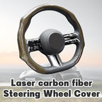 Zpana Carbon Fiber Car Steering Wheel Cover, Leather Non-Slip Vehicle Steering Wheel Cover for 14.5-15 Inch, Comfortable Auto Interior Protector Decoration Accessories, Universal Fit(Gold)