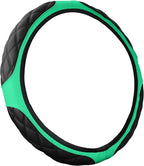 15 Inch Car Leather Steering Wheel Cover, Automotive Accessories Elastic Breathable Anti-Slip Soft Wheel Protector Fits Men and Women, Suitable for SUVs, Trucks, Vehicles and RVs (Green)