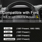 Customized Auto Car Steering Wheel Cover for Ford F-150, F-250, F-350, Expedition(Diamond Quilted - Black+Gray)