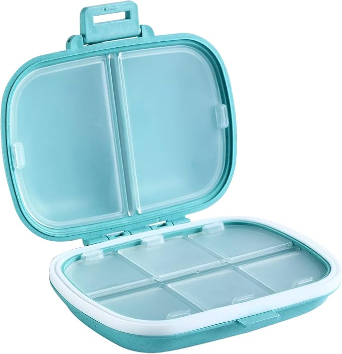 Holii Travel Pill Organizer, 8 Compartments Portable Pill Case, Daily Pill Box to Hold Vitamins, Small Pill Container for Pocket Purse Medicine Organizer（Blue）