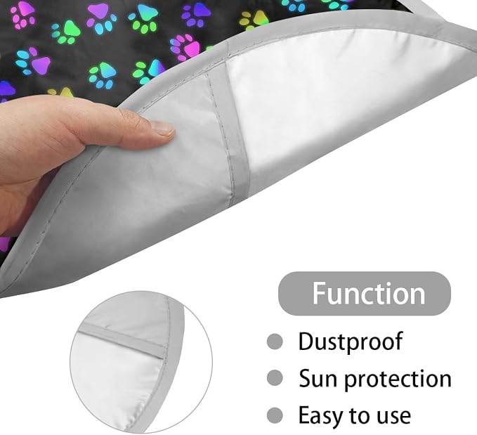 Dog Paw Print Steering Wheel Cover Sun Shade Universal 17 inch Cooling Steering Wheel Sun Cover for Heat Protection Cute Car Steering Wheel Accessories for Women Dog Lover