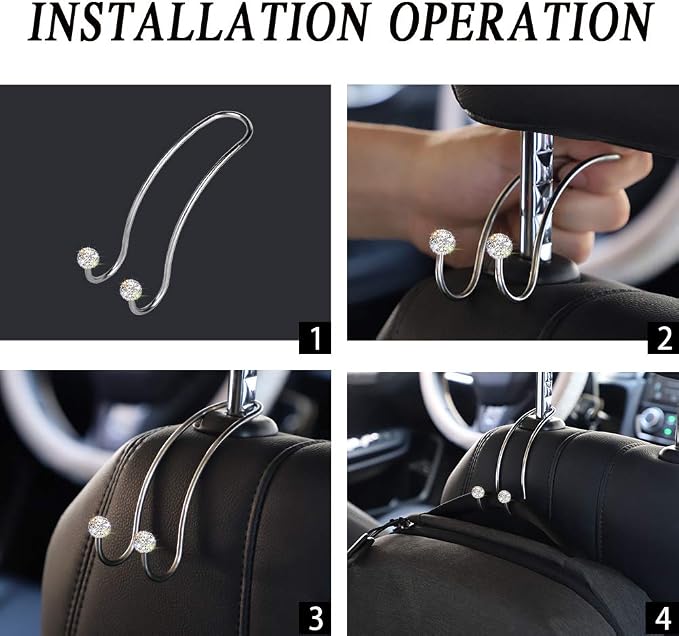 Auto Hooks Bling Car Hangers Organizer Seat Headrest Hooks Strong and Durable Backseat Hanger Storage Universal for SUV Truck Vehicle 2 Pack (White)