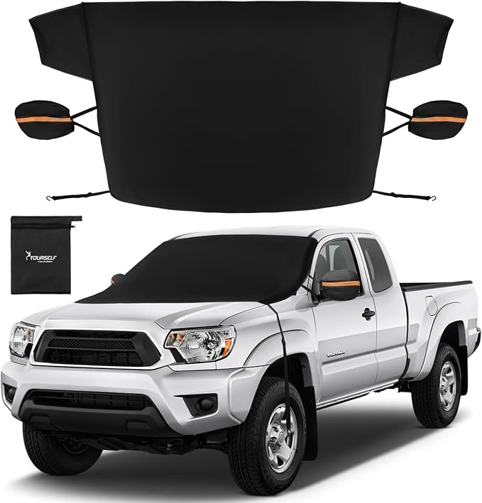 Windshield Cover for Ice and Snow, 600D Oxford Windshield Snow Cover with Side Mirror Covers Magnetic Car Cover for Snow Frost Winter Windshield Covers Fits Car Truck Van SUV (77x 47 Inches)