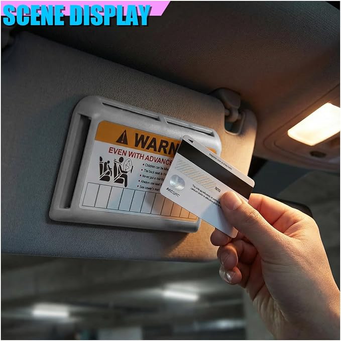 Car Sun Visor Organizer, Car Registration Holder with Parking Number Sticker, Self-Adhesive Card Pocket Storage Organizer to Keep Things Tidy (Gray)