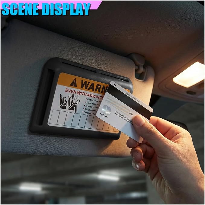 Car Sun Visor Organizer, Car Registration Holder with Parking Number Sticker, Self-Adhesive Card Pocket Storage Organizer to Keep Things Tidy (Black)