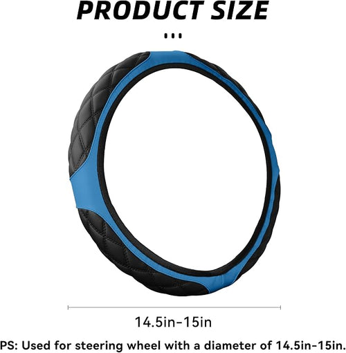 15 Inch Car Leather Steering Wheel Cover, Automotive Accessories Elastic Breathable Anti-Slip Soft Wheel Protector Fits Men and Women, Suitable for SUVs, Trucks, Vehicles and RVs (Blue)