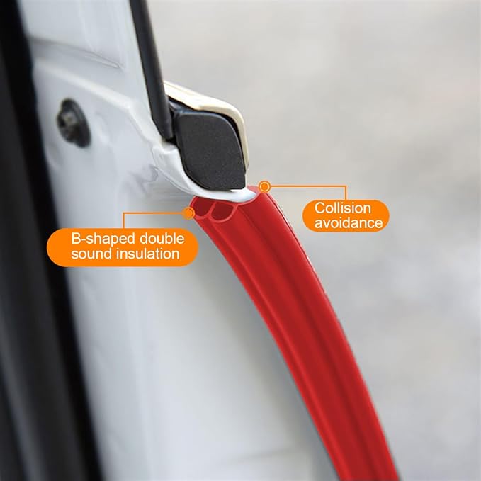 Car Door Rubber Seal Strip, 32.8Ft Self Adhesive Weather Stripping Automotive Edge Trim, Weatherstrip Soundproof Vehicle Tailgate Window Sealing Cover, Universal for SUV RV Truck (Red)