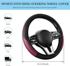 Car Steering Wheel Cover, 15 Inch Anti-Slip Stretch Leather Steering Wheel Protector, Comfortable Breathable Sporty Steering Wheel Cover for Women Men, Car Accessories (Wine Red, AD)
