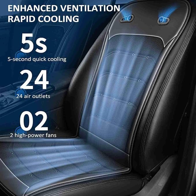 Cooling Car Seat Cushion 12V 24V with Dual Turbo Fans, Breathable Ventilated Front Seat Cover for Cars and Trucks, 24 Air Vents, 5 Second Cooling, Brown (Brown)