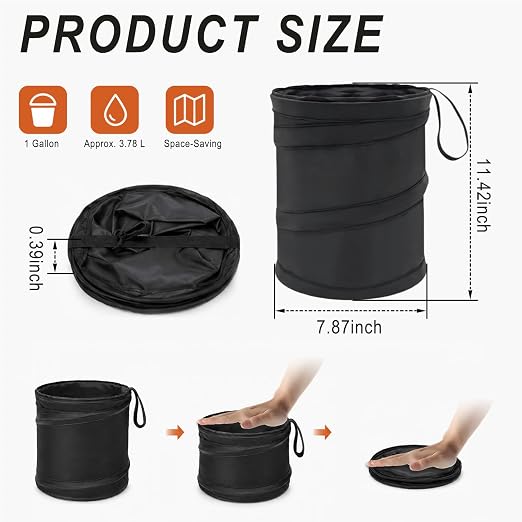 2 PCS Instant Pop Up Trash Can – Collapsible Waterproof Mini Trash Can for Car, 1 Gallon, Hanging on Headrest, Leak-Proof Lining, Portable for Road Trip, SUV, Truck, Sedan