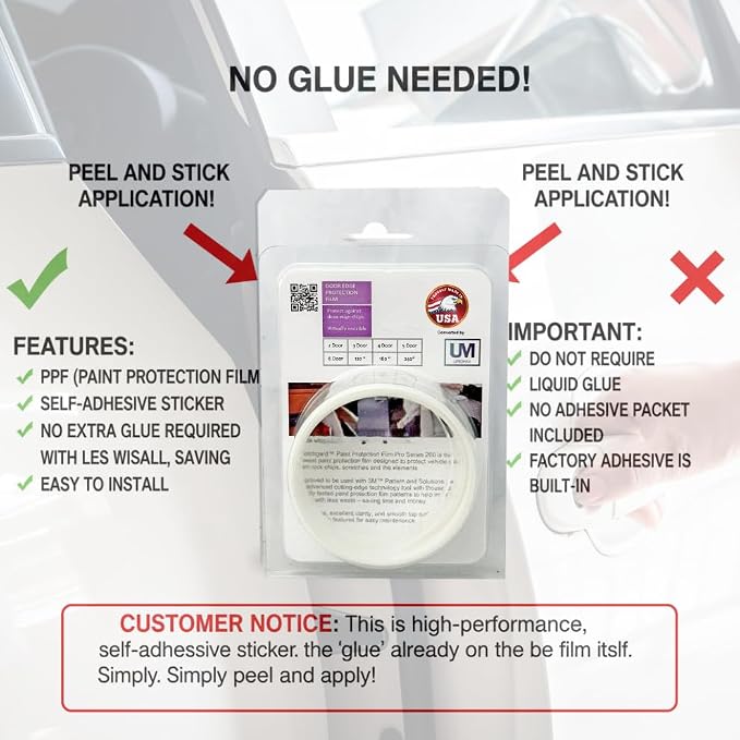 Door Edge Paint Protection Film, Car Door Handle Cup, Scotch Guard, Mini Knife, Squeege Cloth PPF Precut, Universal Fit, Protector, SelfHealing Scratch (Door Edge/Clear/4-Doors)