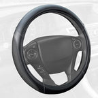 White Steering Wheel Cover - Dotted Comfort Polyester Grip on Stitched Synthetic Leather, White/Black