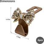 Zpana Bling Car Headreat Hook, 2PCS Crystal Rhinestone Cute Bow Vehicle Seat Back Hanger Storage for Purses Bags Grocery, Diamond Auto Rear Seat Organizer, Universal for SUV Truck Sedan (Gold)