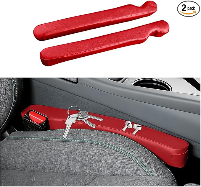2PCS Car Seat Gap Filler, Soft Foam Leather No Drop Automotive Gap Stopper Between Seat and Console, Vehicle Seam Guard Gap Plug Crevice Catcher Blocker, Universal Fit (Red)