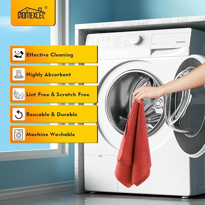 Red Shop Towels 100 Pack, Reusable Microfiber Cleaning Cloth Bulk, Multipurpose Microfiber Towels for Cars, House and Kitchen, Highly Absorbent Cleaning Rags 11.5 x 11.5 inch