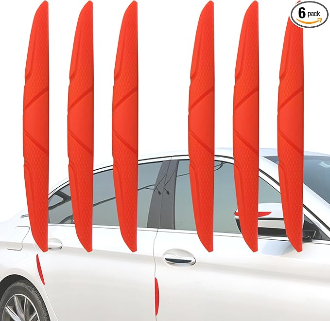 Car Door Edge Guards - Anti-Scratch Black Rubber Bumper Protectors - 6-Pack for All Vehicles(Sedan, Truck, SUV) - Easy to Install with Strong Adhesive (Red)