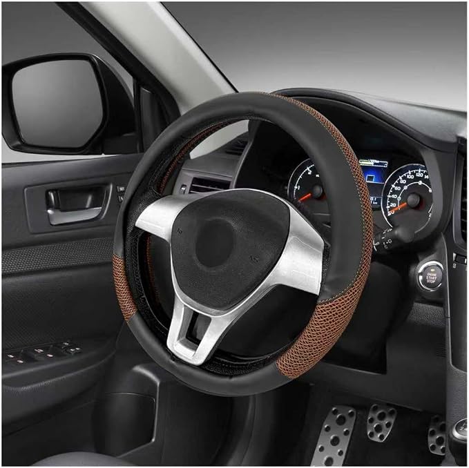 Sun Walker Steering Wheel Cover, 15 inch Breathable Steering Wheel Protector with Anti-Slip Lining, Comfortable Wheel Wrap Cover for Most Vehicles, Universal Car Accessories (Coffee)