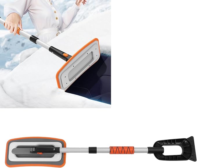 Snow Brush and Detachable Ice Scraper,Car Snow Scrapers Aluminium Alloy Ergonomic Handle Efficient Snow Removal Snow Broom Ice Scraper for Car Windshield (Orange)