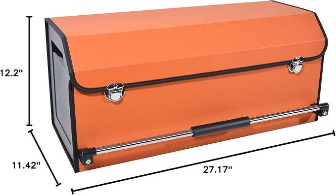 Car Trunk Organizer for SUV, Collapsible Leather Car Storage Trunk Organizer with Lid and Sturdy Handle Car Trunk Leather Storage Box (Orange, 27.1 x 11.4 x 12.2in)
