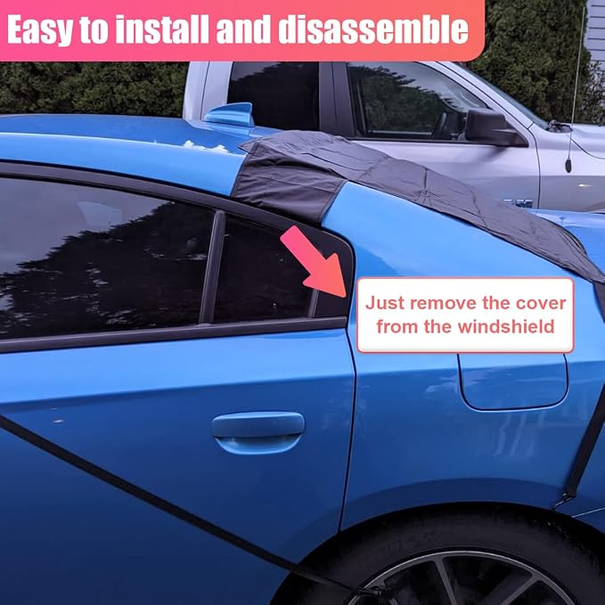 Car Rear Windshield Snow Ice Cover, Oxford Waterproof Auto Sun Shade, 57'' × 35'' Vehicle Windproof Protect Cover, Winter Frost Automotive Exterior Accessories for SUV, Sedan, Truck (Rear)