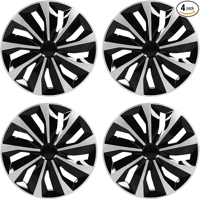 Hubcap Wheel Covers Hub Caps 15 Inch Set of 4 Black & Silver Universal Wheel Rim Cover R15 Stylish Car Decor Wheel Covers for Toyota Camry Nissan Mazda (black-01, 15 inch)
