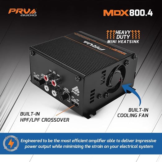 MDX800.4 2 Ohm Mini 4 Channel Car Audio Amplifier 4 x 200 Watts RMS at 2 Ohm - Compact 800x4 Amp Stereo, 800 Watts RMS, 2 Channel bridgedable, Multichannel Full Range