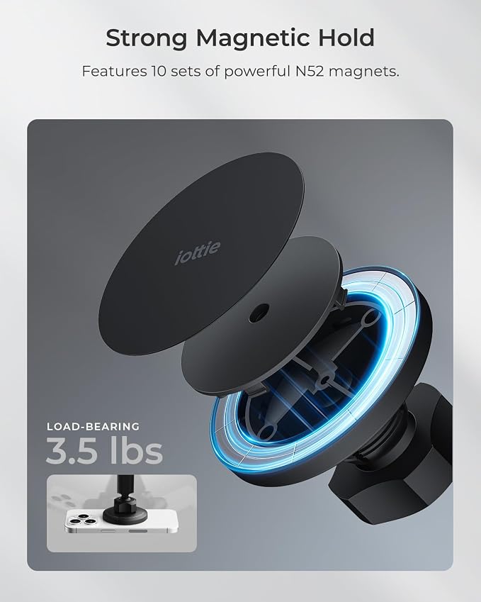 iTap 3 Magnetic Dash & Windshield Car Mount, Phone Holder with Suction Cup, Includes Magnetic Ring Adapter, Compatible with iPhone 12-17, Samsung Galaxy, Google Pixel, and MagSafe Phones