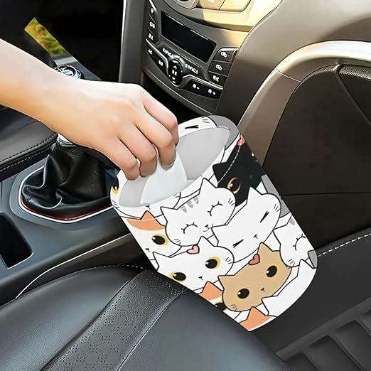 Portable Reusable Waterproof Car Trash Bin, Multipurpose Vehicle Organizer, Road Trip Essentials (Cats)