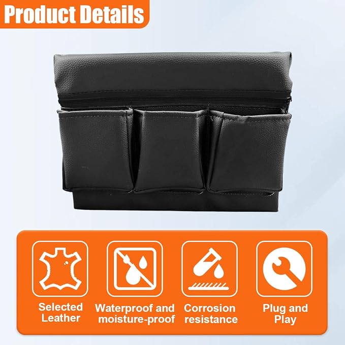 Car Window Armrest Storage Box, Leather Car Side Door Armrest Organizer Storage Bag with Multiple Pockets, Universal Comfortable Elbow Rest Pad Cushion for Auto Interior Accessories (Black)