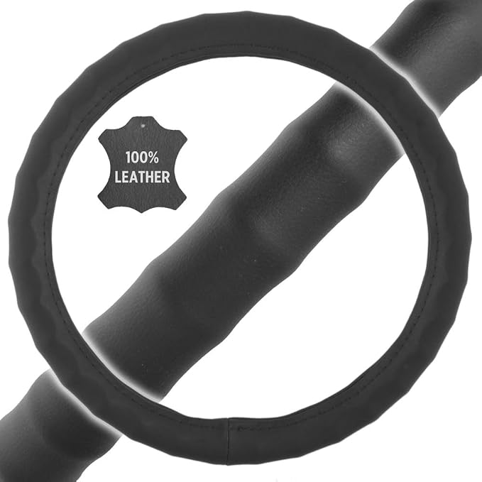 Genuine Leather Ergonomic Non-Slip Grip Car Steering Wheel Cover Standard Size 14.5 to 15 inch