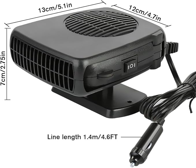 Portable 12V 150W Car Cooler Heater Fan, Plug-in Cigarette Lighter 2-in-1 Cooling & Heating Auto Fan, Summer Rapid Vehicle Interior Cool Down, Winter Windshield Defroster Defogger
