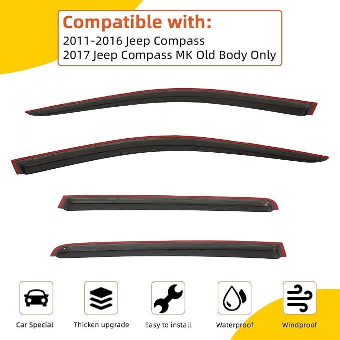 Rain Guards Compatible with 2011-2016 Jeep Compass, for 2017 Jeep Compass MK Old Body Tape-On Vent Deflector Window Visors Car Accessories 4pcs