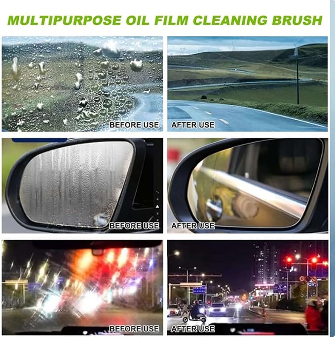 2026 Upgrade Clear Vision Windshield Cleaner, Clear Vision Glass Cleaner, Reusable Oil Film Cleaning Brush for Car Windows, Crystal-Clear View in Any Weather, Prevents Rain and Fog (1, 2.0 Green)