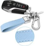Genuine Leather Car Keychain,Universal Heavy Duty Metal Key Chain Accessories,Car Fob Key Keychain Holder with 360 Degree Rotatable Snap Swivel and Anti-Lost D-Ring for Men Women(Light Blue)